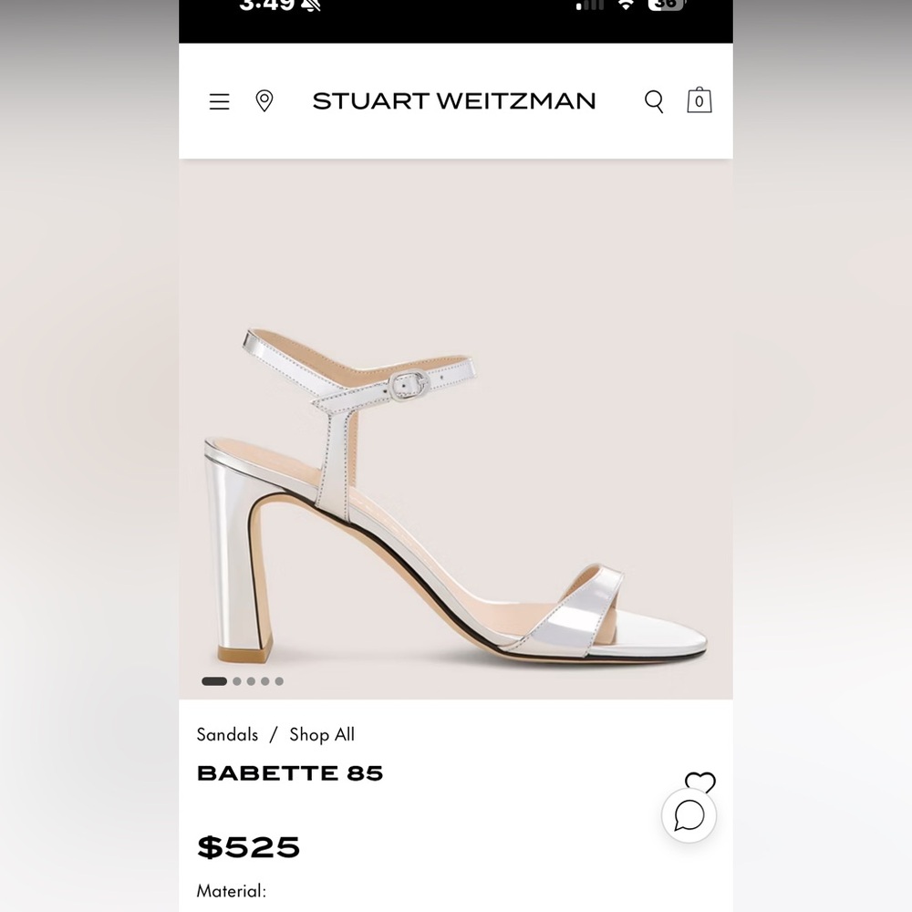 Stuart Weitzman silver Babette sandals. Worn once. Size 7. $525